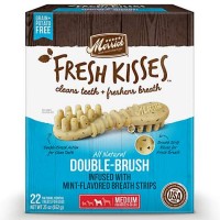 Merrick Fresh Kisses Mint Breath Strips Medium Brush Dental Dog Treats, 22 Count